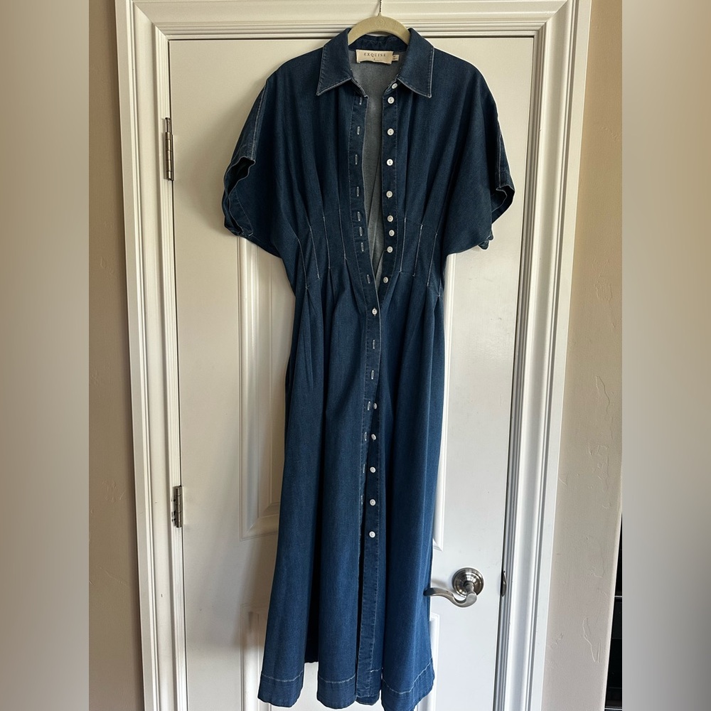 Anthropologie Exquise Denim Blue Maxi Dress